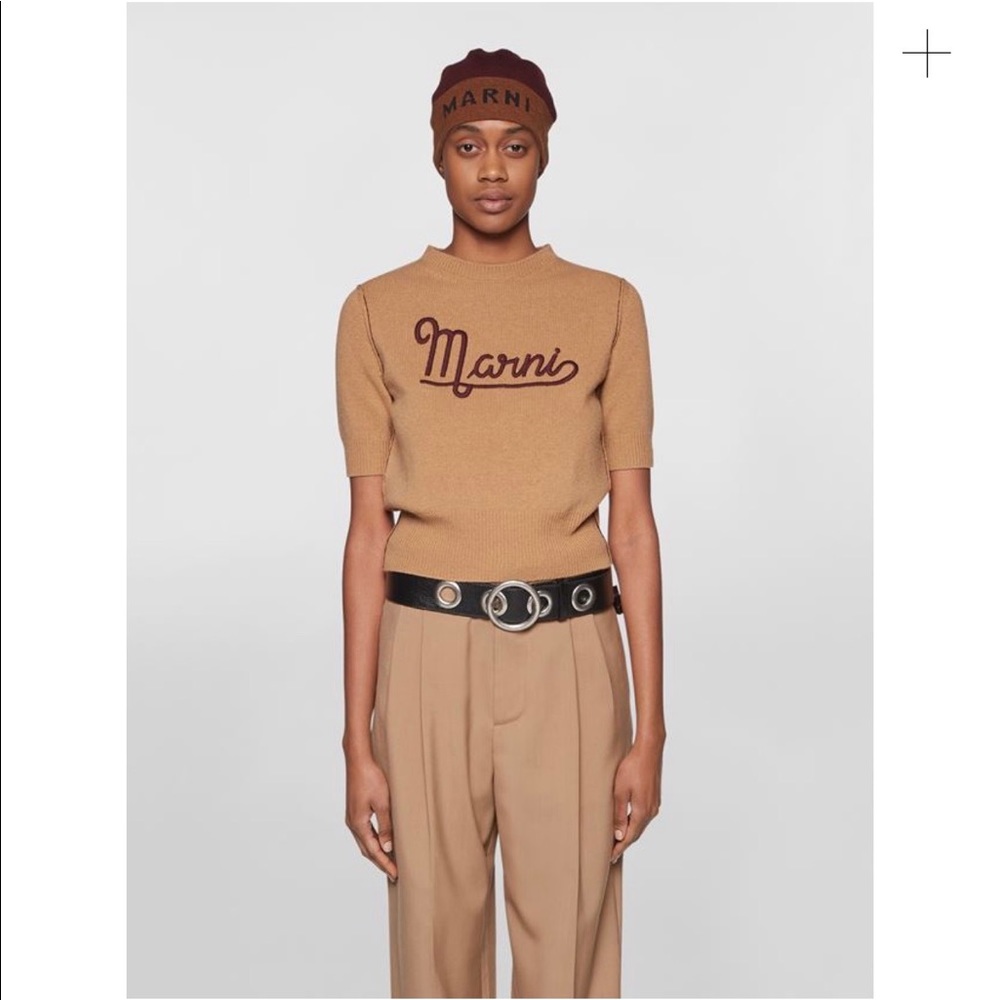 Marni sweater top in Camel with Marni in Merlot red